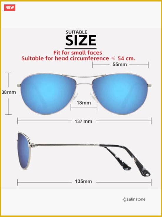Polarized Aviator Sunglasses for Small Narrow Face Metal Frame